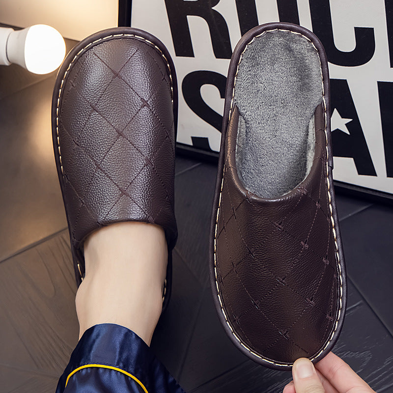 Fleece lined Leather Warm  Slippers