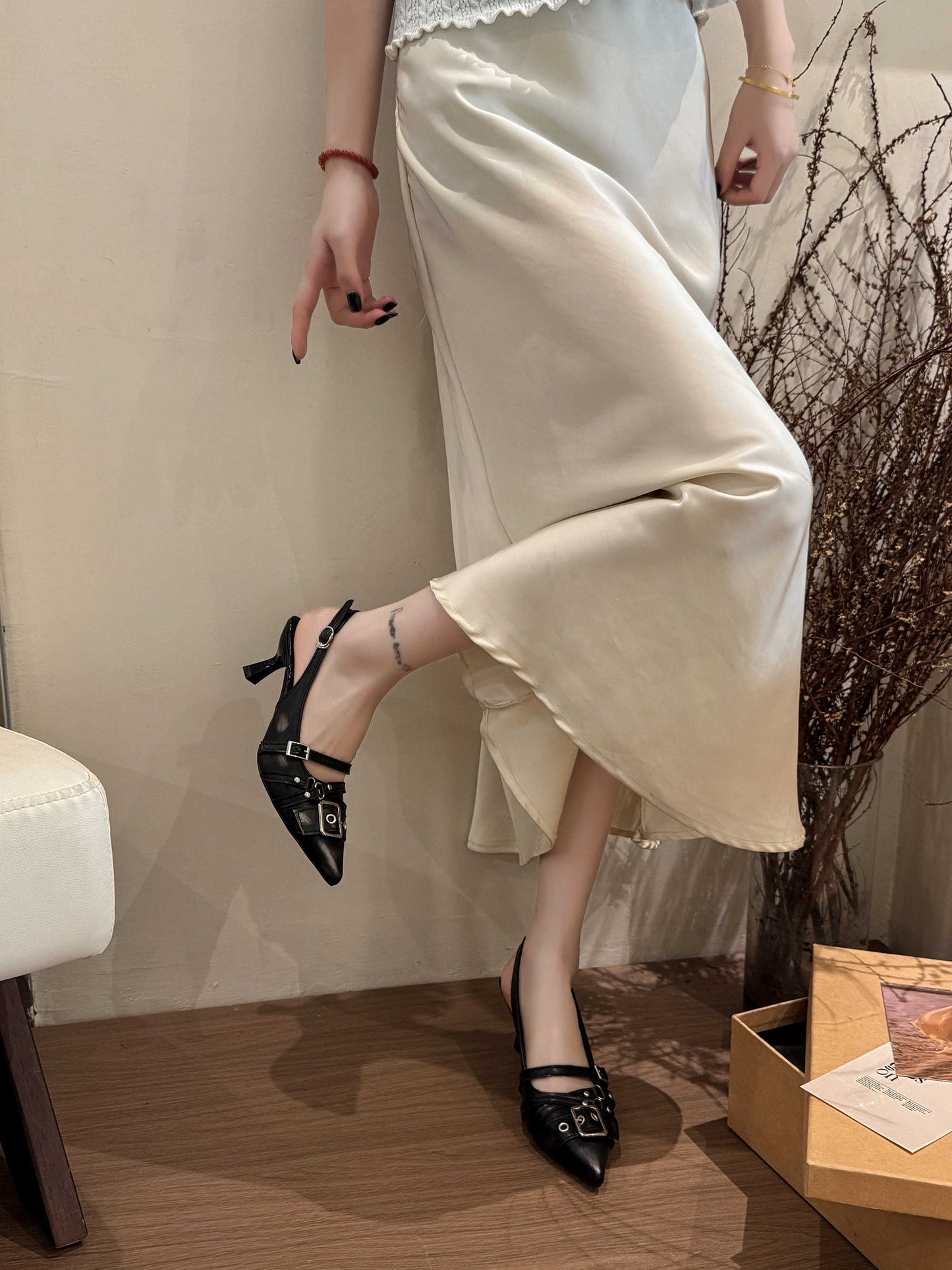 Belt Buckle Pointed High Heels