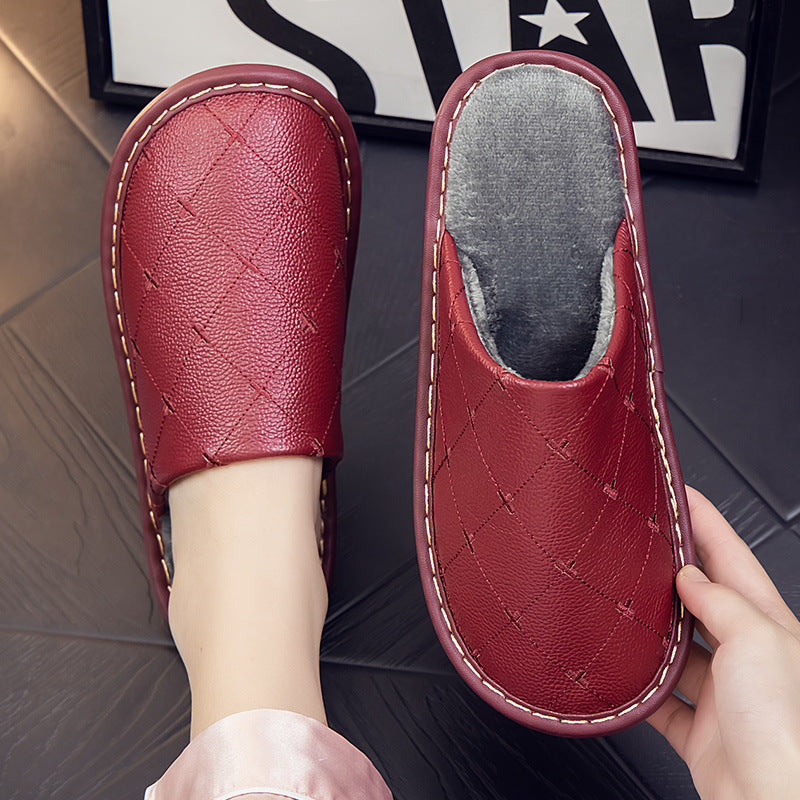 Fleece lined Leather Warm  Slippers