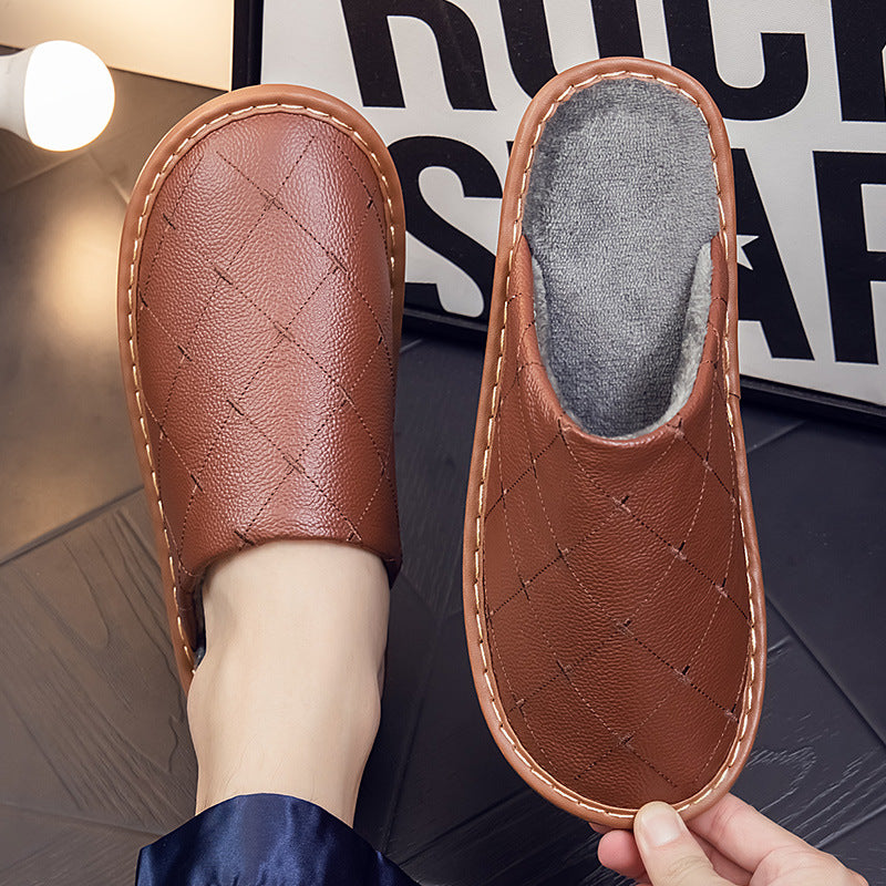 Fleece lined Leather Warm  Slippers