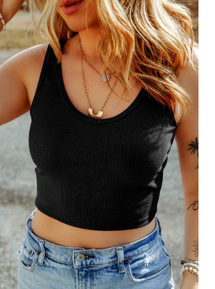 Apricot Ribbed Knit Crop Top for Women – Sleeveless Sheath Summer Top