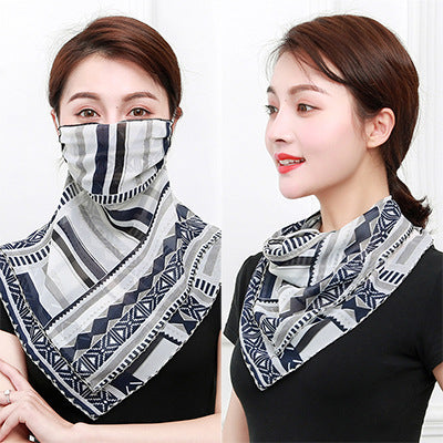 Floral Chiffon Neck Scarf Dustproof Hanging Ear