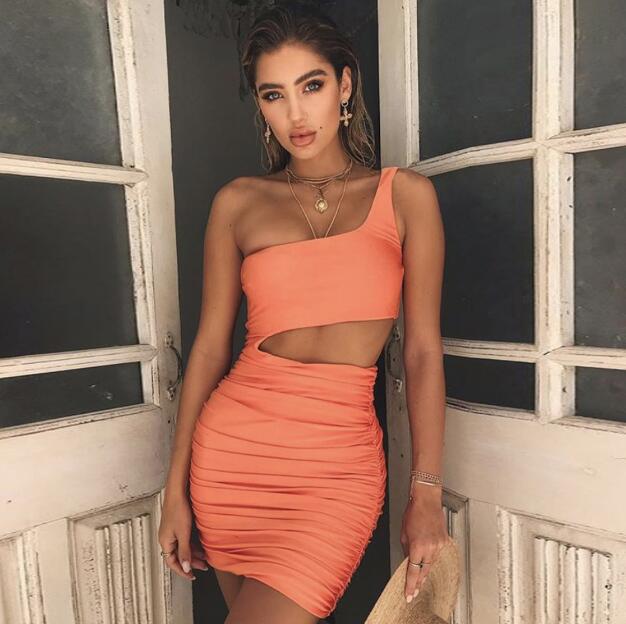 Slim One-shoulder Short Dress For Women