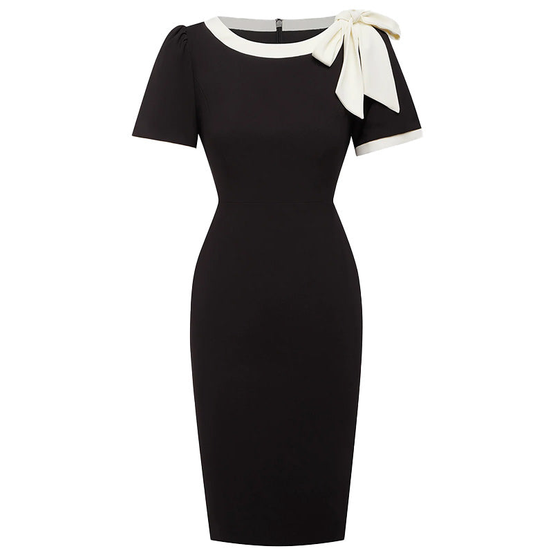 Women Crew Neck Short Sleeve Slim Fit Dress