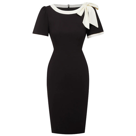 Women Crew Neck Short Sleeve Slim Fit Dress