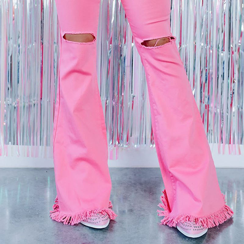 Solid Color Flared Fashion Trousers