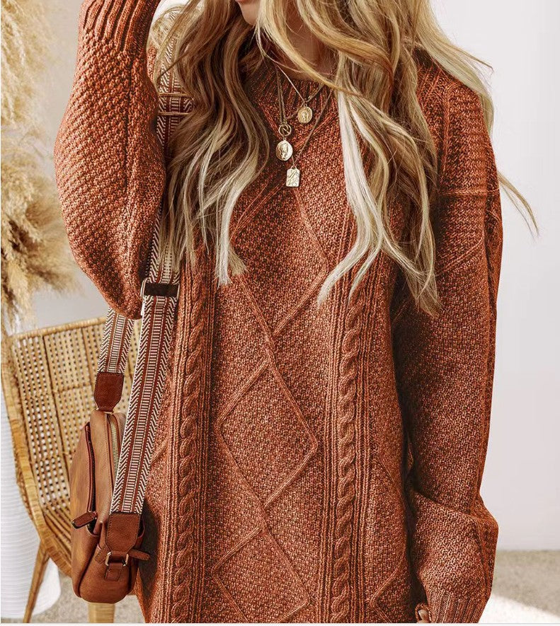 Casual High Waist Long Sleeve Pullover Dress for Women