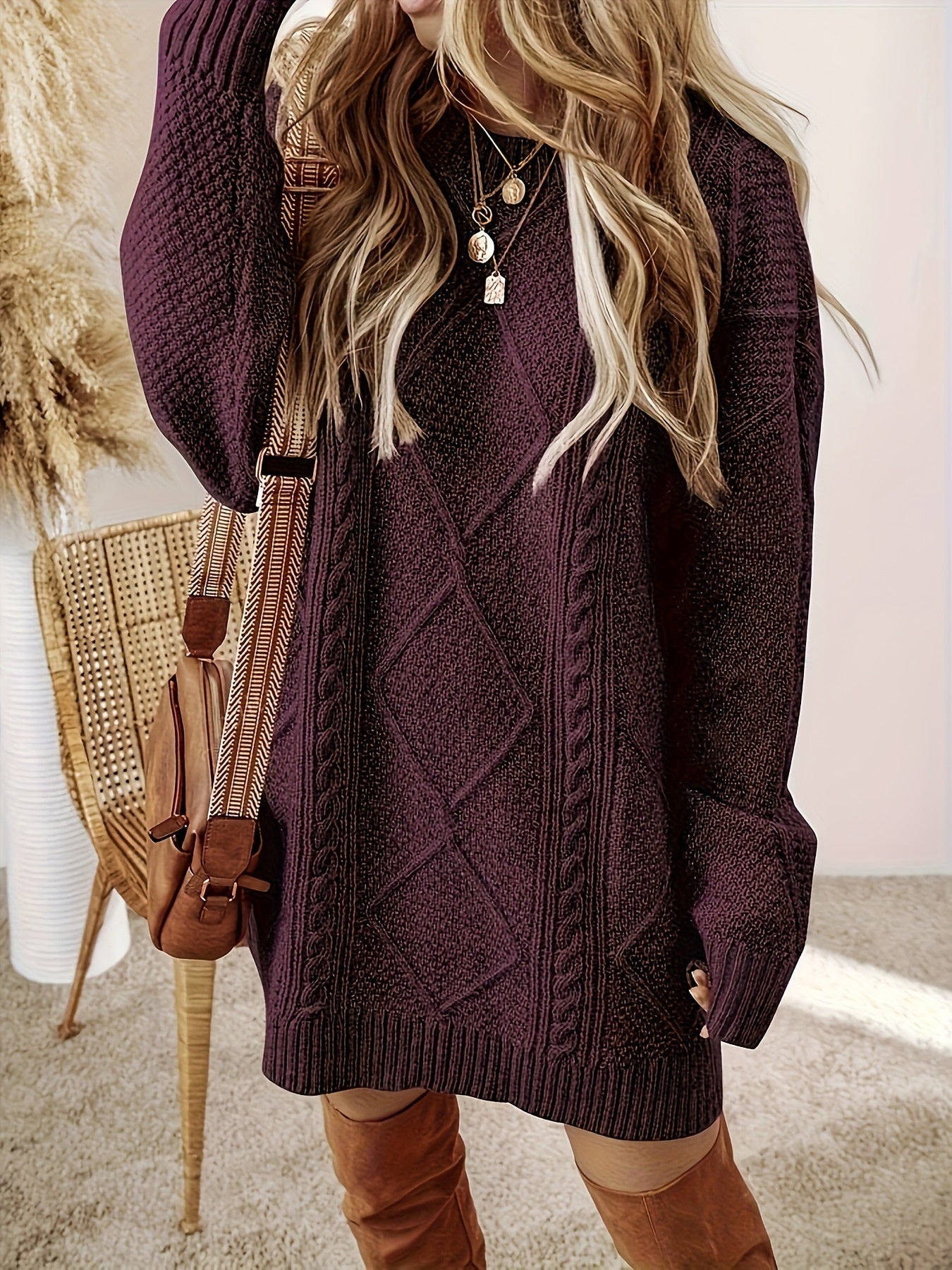 Casual High Waist Long Sleeve Pullover Dress for Women