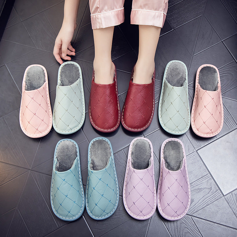 Fleece lined Leather Warm  Slippers
