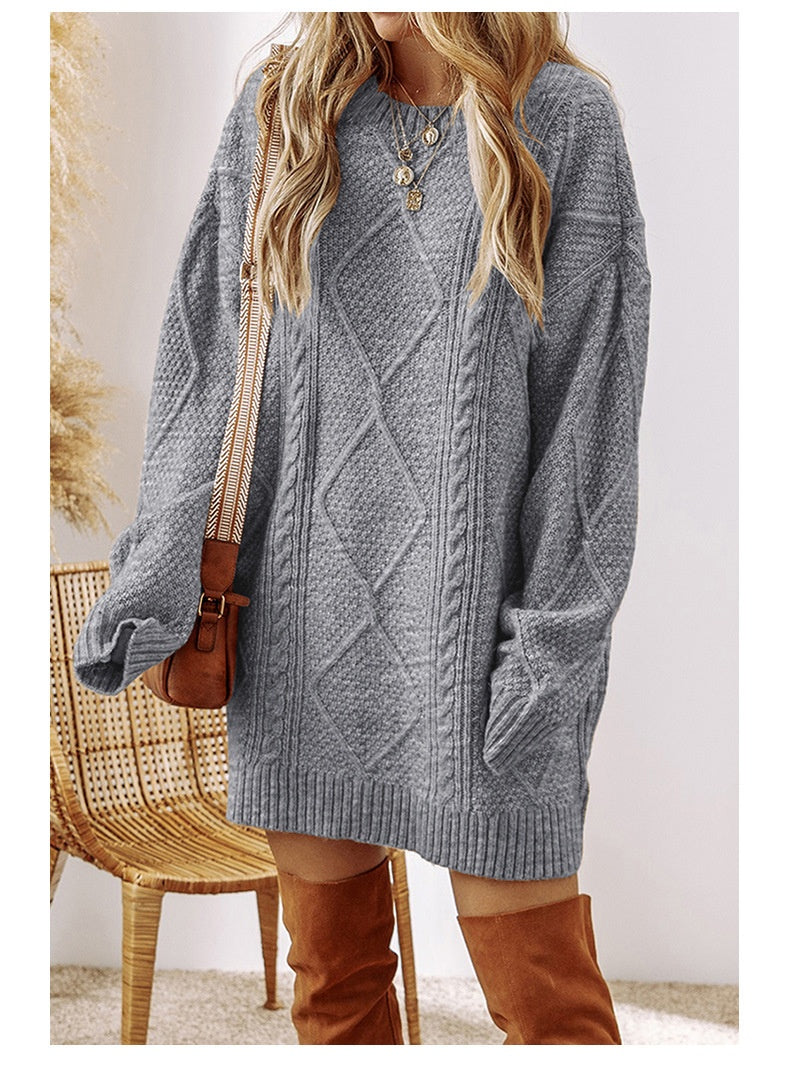 Casual High Waist Long Sleeve Pullover Dress for Women