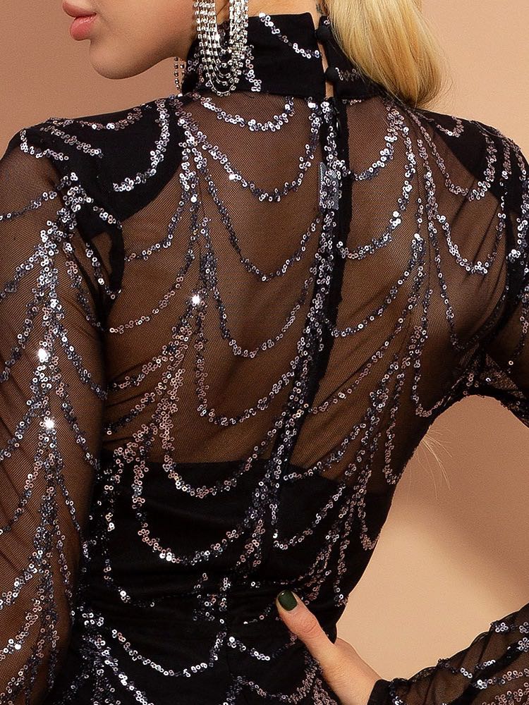 Sequins Women Maxi Long Sleeve Party Dress