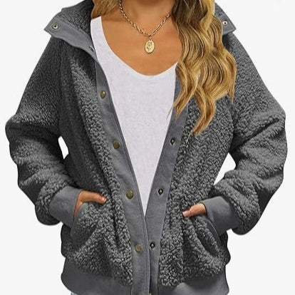 Cardigan Coat Women’s Thickened Fleece Pocket Warm Casual Loose