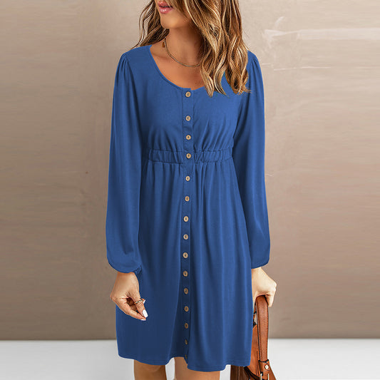 Women’s Fashion Casual Solid Color Long Sleeve Midi Dress