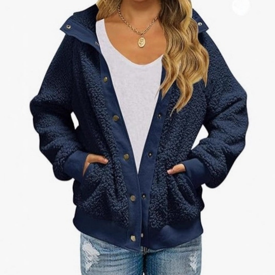 Cardigan Coat Women’s Thickened Fleece Pocket Warm Casual Loose