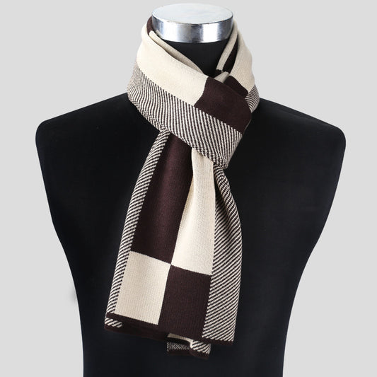 Retro ethnic warp knit jacquard winter scarf for men plaid design